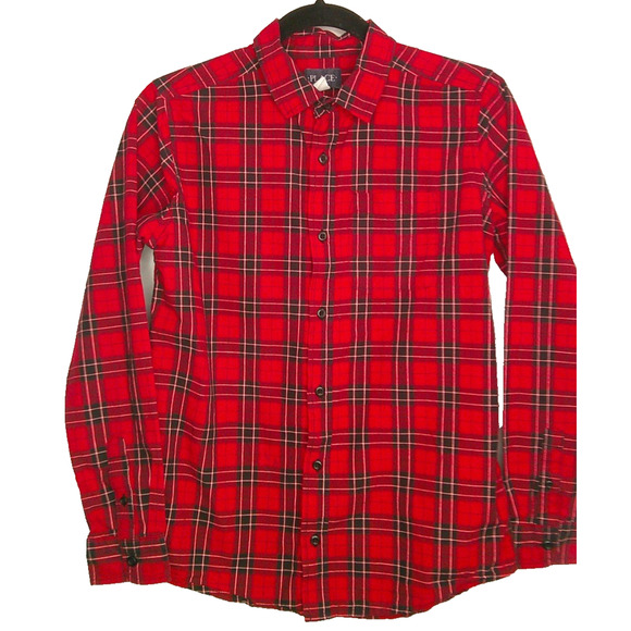 Children's Place Youth XXL 16 Red Black Long Sleeve Button-down Plaid Shirt - Picture 1 of 7